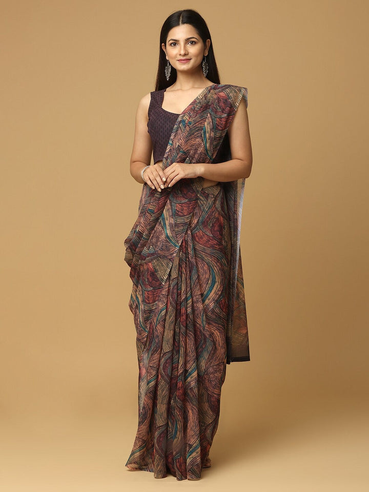  Geometric Printed Coffee Brown Poly Georgette Saree