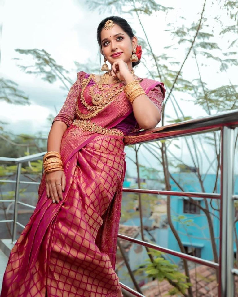 Flattering Pink Color Soft Silk Brand Saree