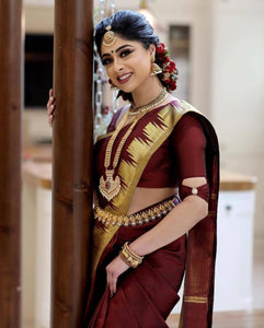 Imposing Brown Colored Kanchivaram Silk Saree