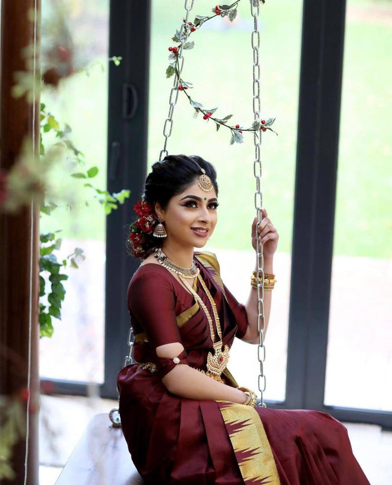 Imposing Brown Colored Kanchivaram Silk Saree