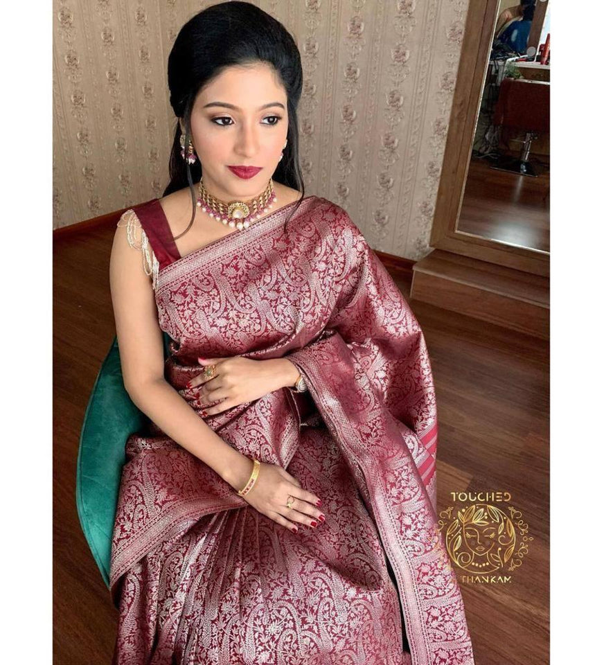 Latest Launched Dark Maroon Soft Lichi Silk Saree