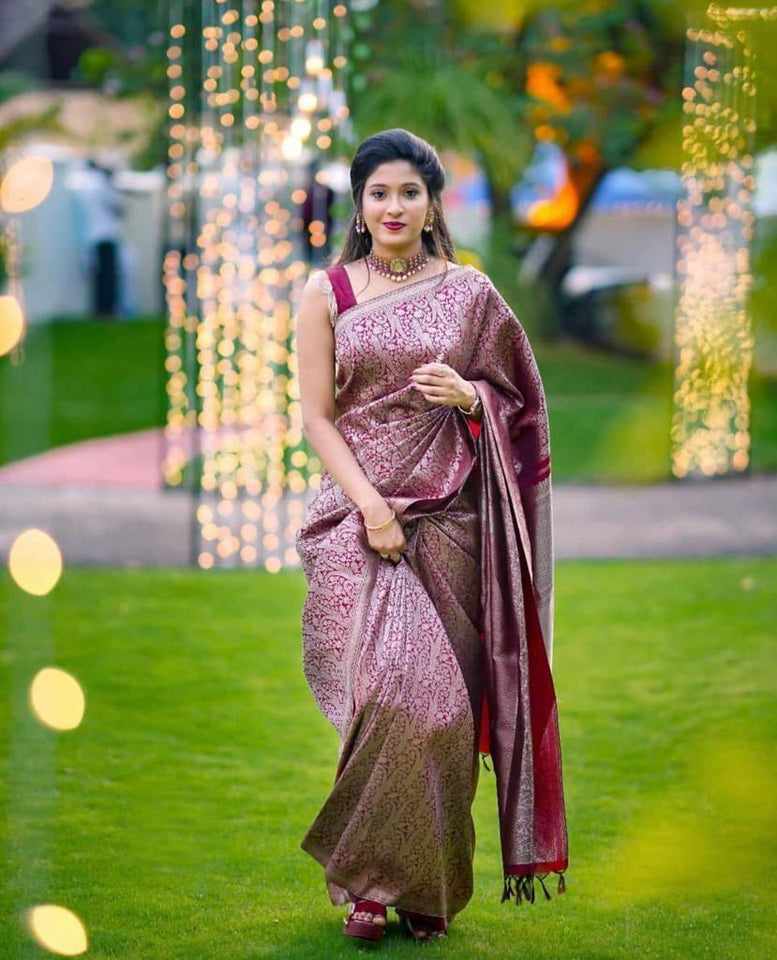 Latest Launched Dark Maroon Soft Lichi Silk Saree