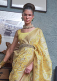 Lemon Yellow Linen Saree