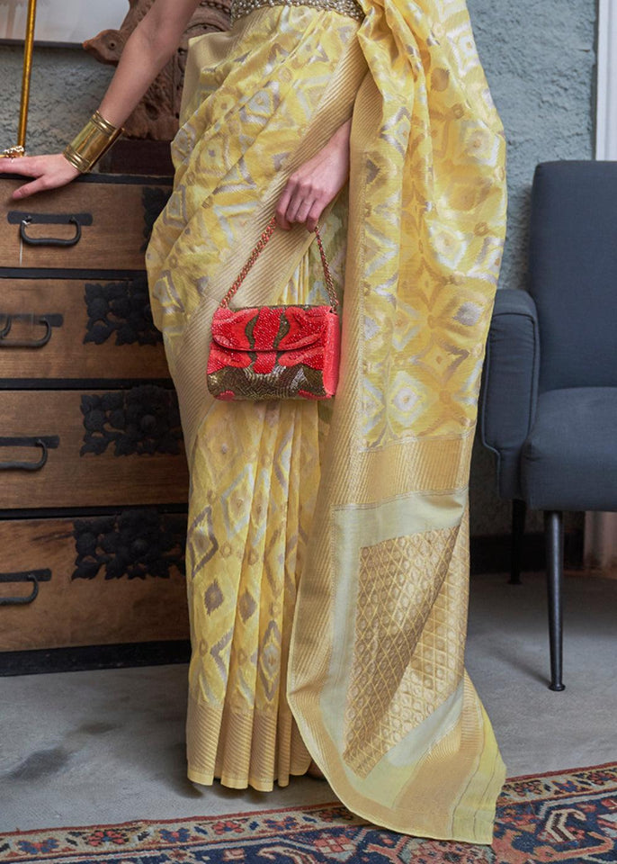 Lemon Yellow Linen Saree