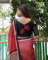 Off White And Red Digital Printed Linen Saree