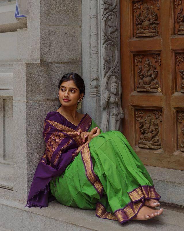 P Green And Purple Combination Pure Soft Silk Saree