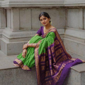 P Green And Purple Combination Pure Soft Silk Saree