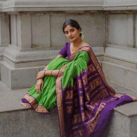 P Green And Purple Combination Pure Soft Silk Saree