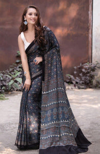 Shark blue color kalamkari saree