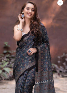 Shark blue color kalamkari saree