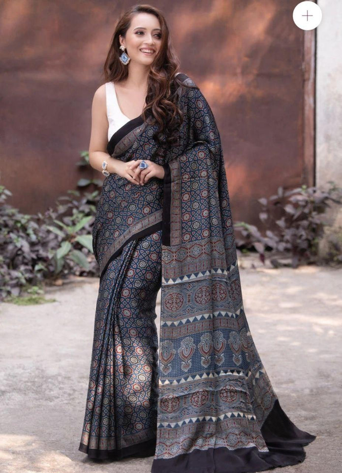 Shark blue color kalamkari saree