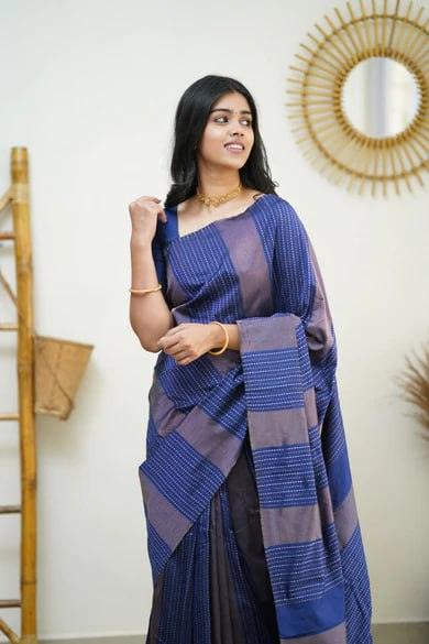 Silk Magenta Blue Weaved Thread and Zari Saree