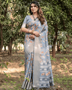 Women's Perfect Blue Jacquard Silk Saree With Zari Border Blouse Piece